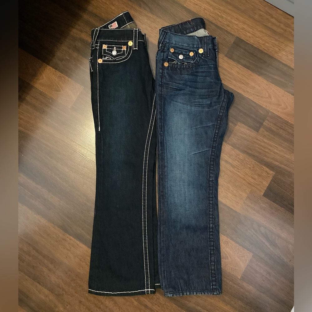 TRUE RELIGION 2 Low Rise Boot Cut Flare 💯 Cotton Jeans Size 28 - Picture 6 of 16